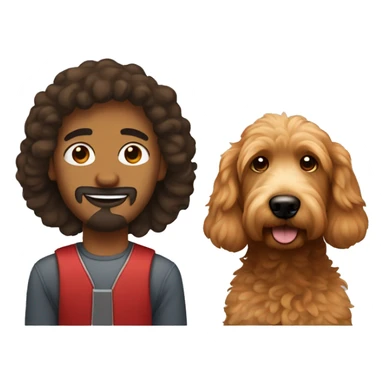 Brown man with straight hair and a red goldendoodle sticker