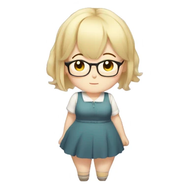 Chubby anime girl with glasses and short blond hair, full body wearing cute dress sticker