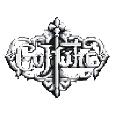 the word 'Gothic' in ornate gothic calligraphy, pixel art style sticker