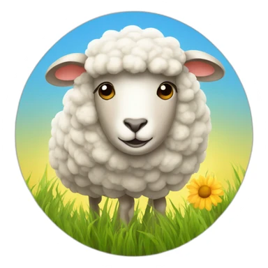 a sheep with a bow, the sun, grass, bees sticker