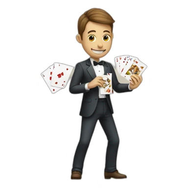 A playing card player holds cards in his hands and plays with the same playing cards of different suits who also hold cards in his hands in cards sticker