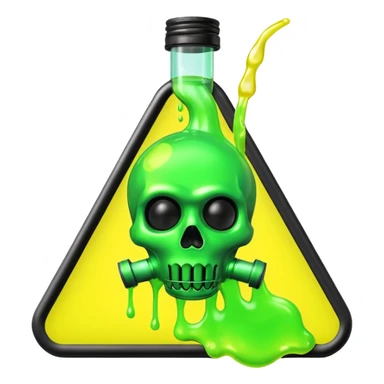 3D render of Oil Slick, toxic waste aesthetic, neon green bubbling liquid, caution yellow metal, industrial warning texture. sticker