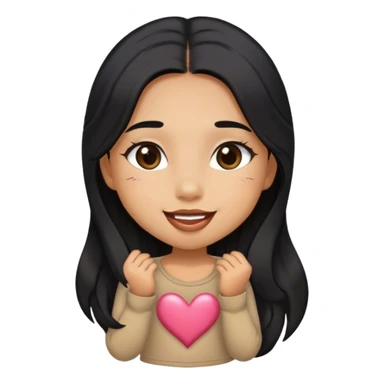 Tan girl with black long hair cute kisses smiles and cute outfit sticker