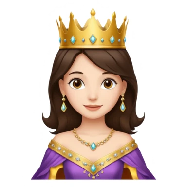 a beautiful brunette hair princess, wear a crown, wearing a gown with elegant piercing and smile gently  sticker