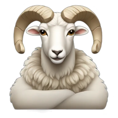 a ram sits with a macbook sticker
