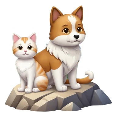 Ein hund auf einem verschneiten berg mit einer baby katze sticker