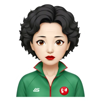 Han Mi-nyeo : Age: Late 60s
Appearance: A middle-aged woman with wrinkles, frizzy, messy brown black hair and dramatic red lipstick.
Outfit: Green player tracksuit sticker