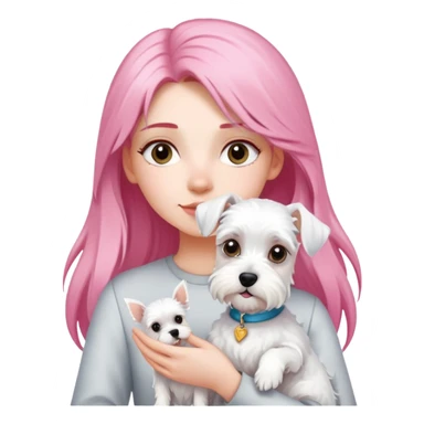 Girl with long pink hair holding a white schnauzer dog sticker