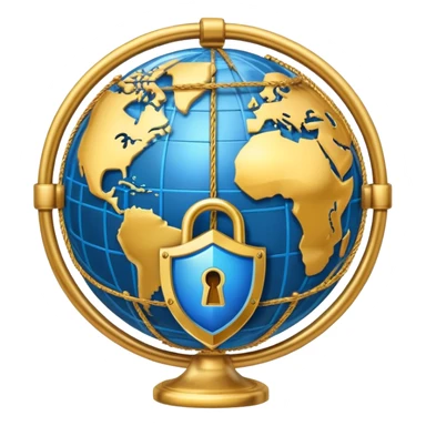 A secure network icon with shield and lock protecting a globe with network connections sticker