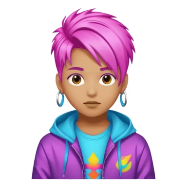 portrait of young idol in Kpop style, wearing flashy streetwear outfit, colorful dyed hair sticker
