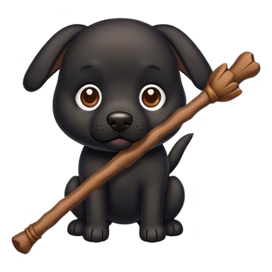 Black Dog holding stick sticker