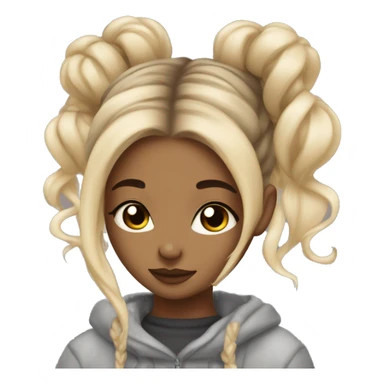 Cozy, girl, space buns, ombré hair dark roots blonde, in blanked sticker