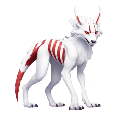 White edgy cute badass epic anthro modern albino sergal-vernid-Fakémon with red mane and red eyes, red stripes, red horns,  full body sticker