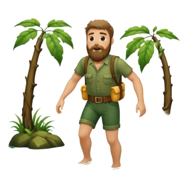 full body bearded forest man stepping out of water, back and shoulders wet, vine belt sticker