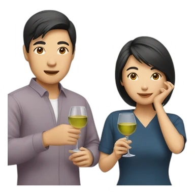 asian couple drinking wine sticker