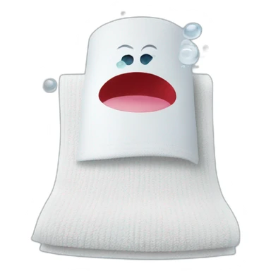 The speaking towel which are standing with water with red eyes sticker