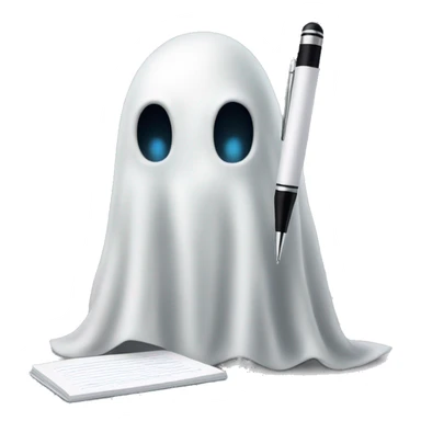 ghost writing with large pen and dest sticker