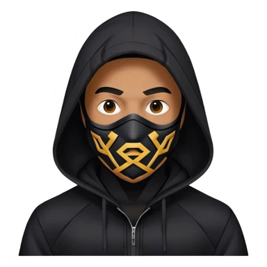 man with black hooded jacket and a black full-face geometric mask sticker