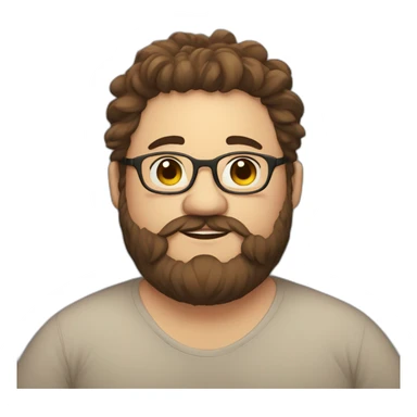 Chubby, non binary, round glasses, attached long brown hair, beard, sleepy smiling hug sticker
