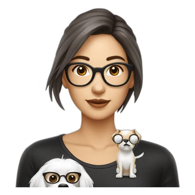 mujer piel banca pelo largo gafas con perro maltés blanco sticker