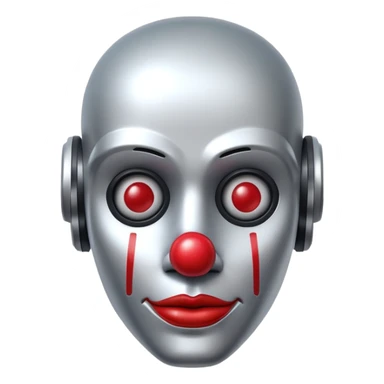robot with clown makeup and red nose sticker