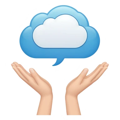 Open hands holding a thought bubble sticker