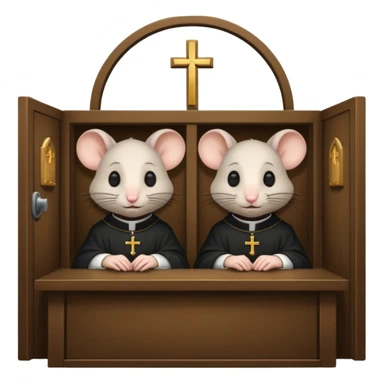 A catholic rat in a confession booth with a priest sticker