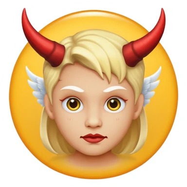 mush up the devil emoji with the angel one, I want it to be angel with devil horns, make it the classic yellow circle face sticker