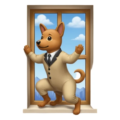 man in dog suit climbing down window  sticker