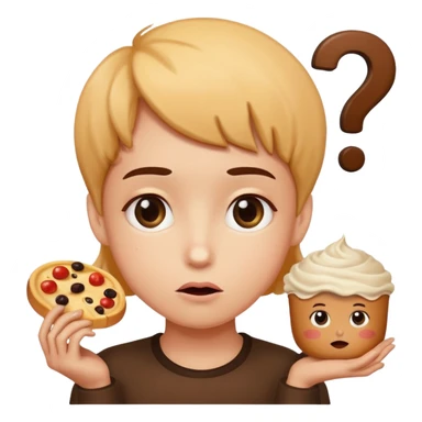 Draw an emoji where a person thinks with a question mark in front of food (draw it in a cuter way) sticker