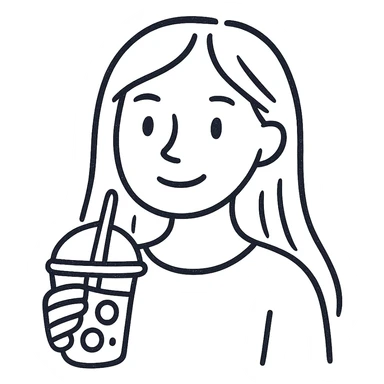 Make her hair longer, keep hand-drawn style, with no background. sticker