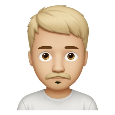 They have short, slightly messy hair with a defined straight fringe. They’re wearing a plain white t-shirt, partially covering their face. The person has a goatee and mustache, giving a stylized look to their facial hair.  sticker
