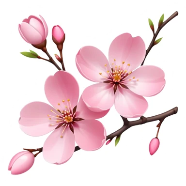Single elegant pink cherry blossom (sakura) flower on a branch with soft pink petals, delicate shape, and subtle gradient sticker
