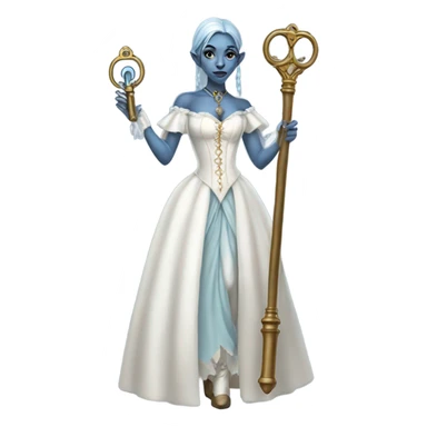 elf blue woman login holding a big key in white victorian dress, full body sticker