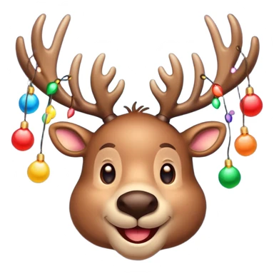 Τον Rudolf που χαμογελαει και με πολλά πολύχρωμα στρογγυλα λαμπιόνια στα κερατάκια του σε τυχαίες θεσεις sticker