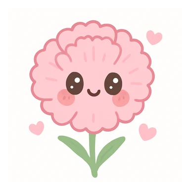 kawaii style carnation flower, big eyes, blushing cheeks, pastel pink petals sticker