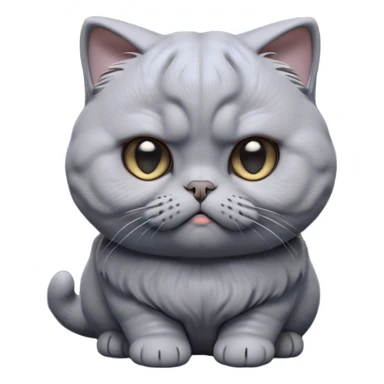 Cinematic Comical Grey Scottish Fold Cat Portrait Emoji, Head tilted with a scrunched, grumpy expression and adorable folded ears, sleek soft grey fur with subtle blue undertones, Simplified yet sharp features, highly detailed, glowing with a slightly sarcastic glow, high shine, poised but with a comically displeased demeanor, stylized with an air of playful disdain, focused yet unimpressed, soft glowing outline, capturing the essence of a grumpy yet endearing kitty with the classic Scottish Fold charm, so lifelike it feels like it could give you an exaggerated sigh and a disapproving stare at any moment! sticker