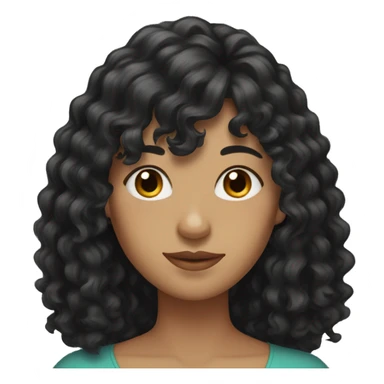 woman with long black curly hair and bangs and dark brown eyes sticker