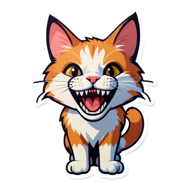 Calico cat bearing teeth sticker