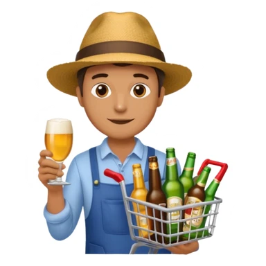 man with a shopping cart full of beers and wines sticker