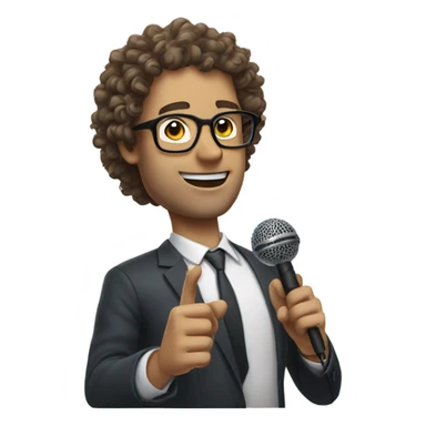 Curly hair white guy with glasses and microphone sticker