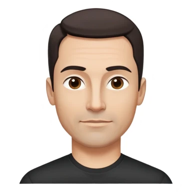 Attractive man in his 40s with youthful appearance, light brown skin, elongated face, defined jawline, medium dark eyes, arched eyebrows, straight nose, handsome friendly expression, short dark hair styled upward, athletic build, wearing a fitted black t-shirt sticker