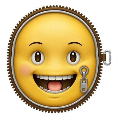 A zipper face. Half yellow half brown. No background. Make it look like an emoji. In smiley format sticker