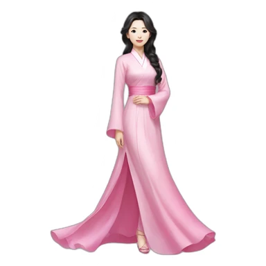 Go Yoon Jung with wavy black hair posing with pink ao dai full body sticker