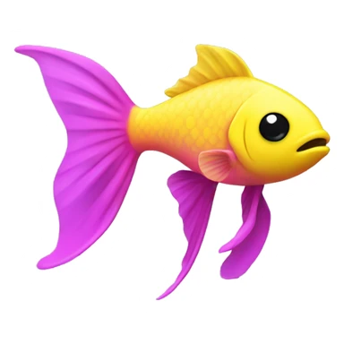 tiny fish with purpleish pink front half, neon yellow back half and black dot on top fin sticker
