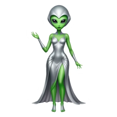 Green Alien woman in silver dress, full figure sticker