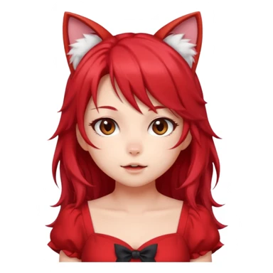 cute anime cat-girl with cat ears, red blowing hair sticker