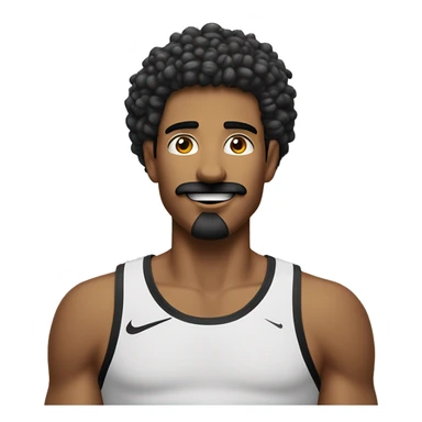 Homem, com expressão feliz, com cabelo arrepiado, piercing no nariz, olhos castanhos, bigode e cavanque, moletom preto da nike com capuz. sticker
