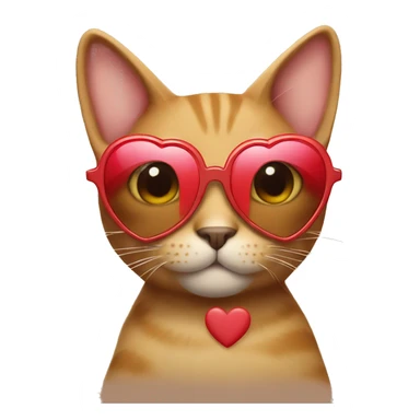Light brown cat wearing heart sunglasses and holding a heart sticker