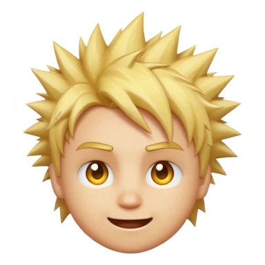 A spiky-haired golden blonde emoji face with a mischievous knowing grin, one raised eyebrow, and a tiny electric spark near the hair — indie game character style on a warm amber background. sticker